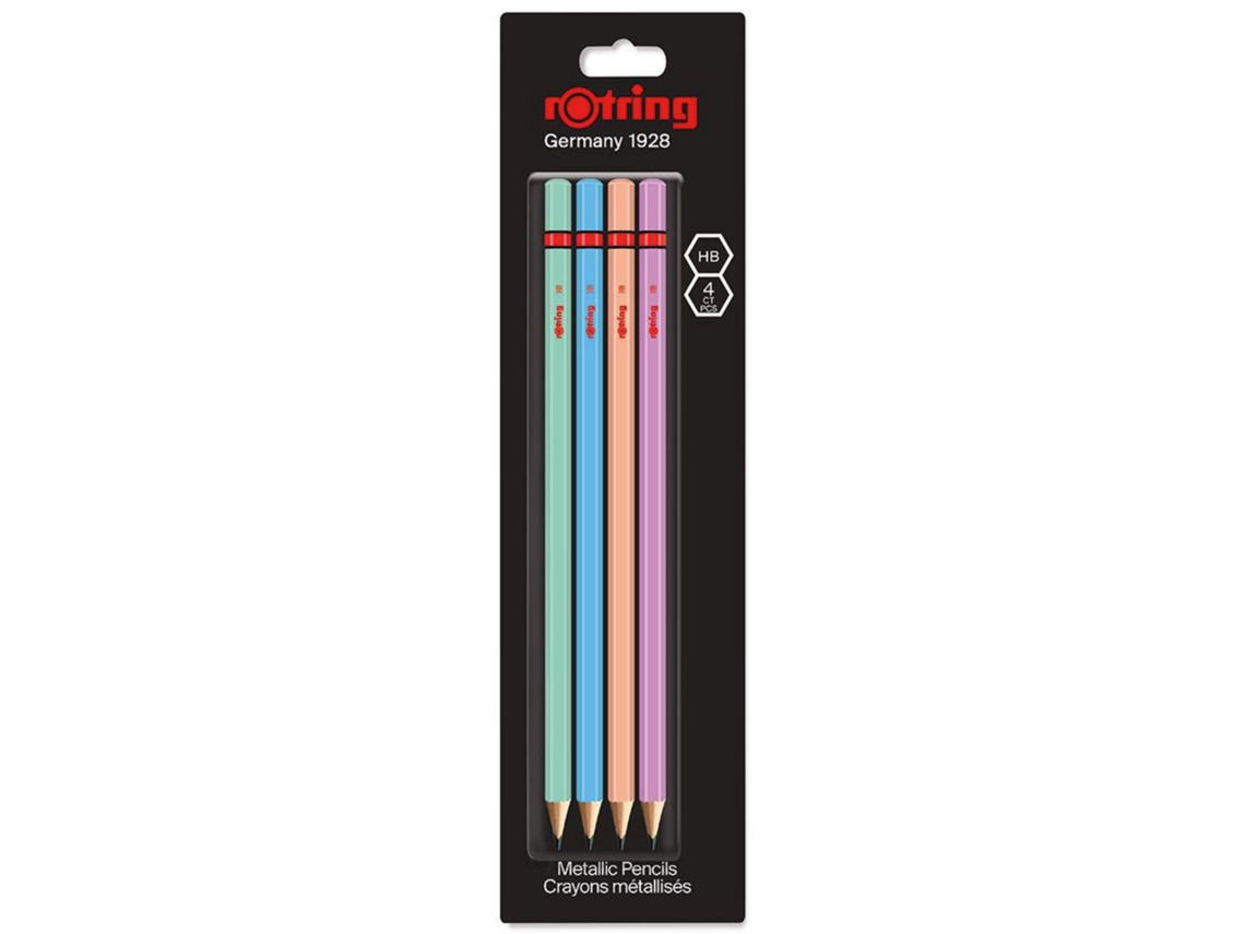 Rotring Lápis De Grafite Metal, Minas Hb, Corpo Hexagonal De Várias Cores Metálicas
