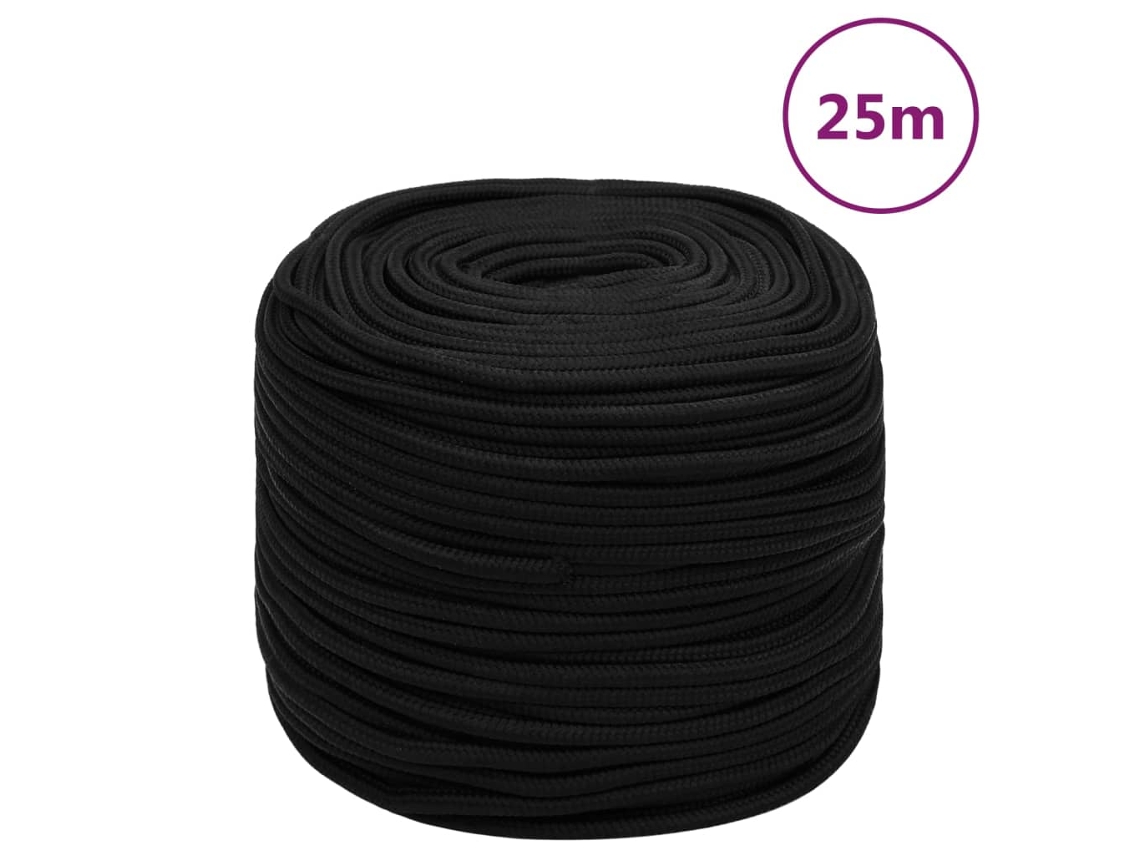 Vidaxl Corda De Trabalho 6 Mm 25 M Poliéster Preto