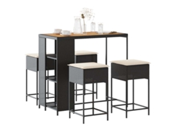 Vidaxl 5 Pcs Conjunto De Bar P/ Jardim C/ Almofadões Vime Pe Preto