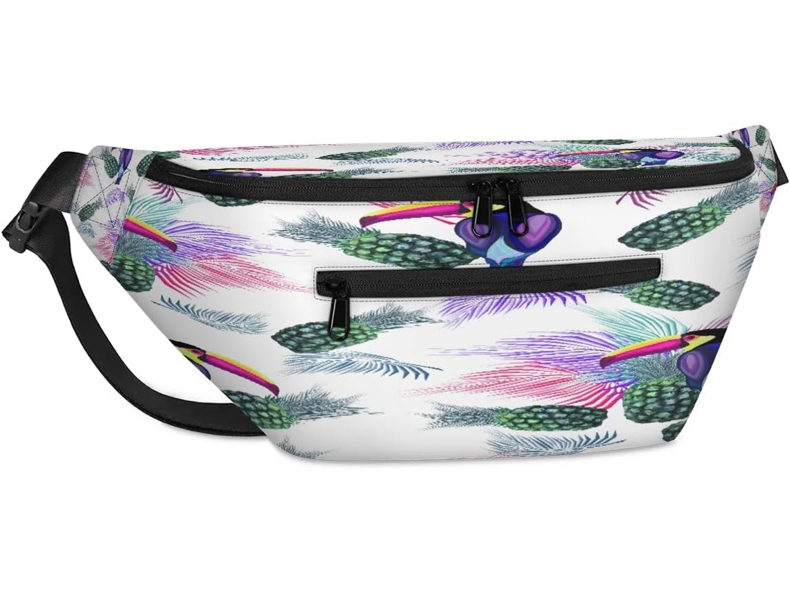 Bolsa de Ombro Grande Unissex Tropicallife Toucan com Estampa de Folha de Palmeira e Abacaxi 38x25x9x19cm