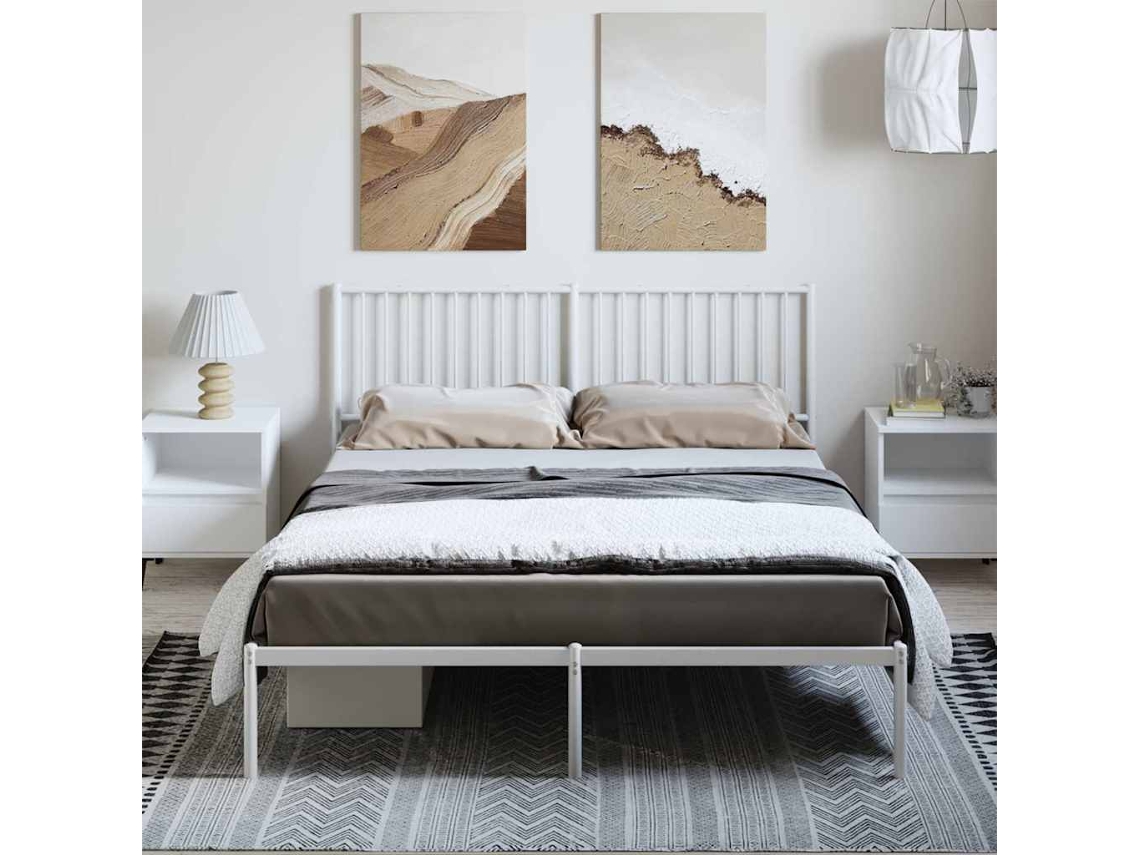 Vidaxl Estrutura De Cama Com Cabeceira 150x200 Cm Metal Branco