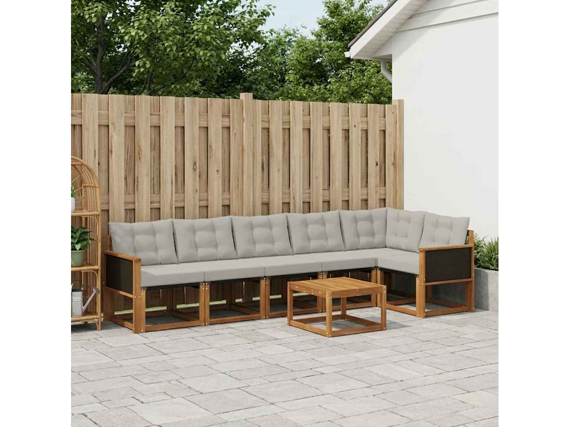 Vidaxl Conjunto De Sofás Para Exterior 7 Pcs Natural E Cinzento-claro