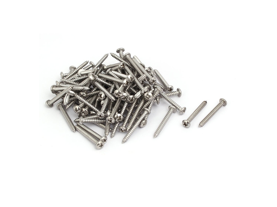 Parafusos de Aço Inoxidável 304 M3,5x30mm com Cabeça Redonda e Plana Phillips para Chapa Metálica, CHABERLU