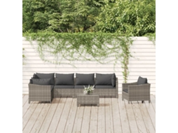 Vidaxl 8 Pcs Conjunto Lounge De Jardim C/ Almofadões Vime Pe Cinzento