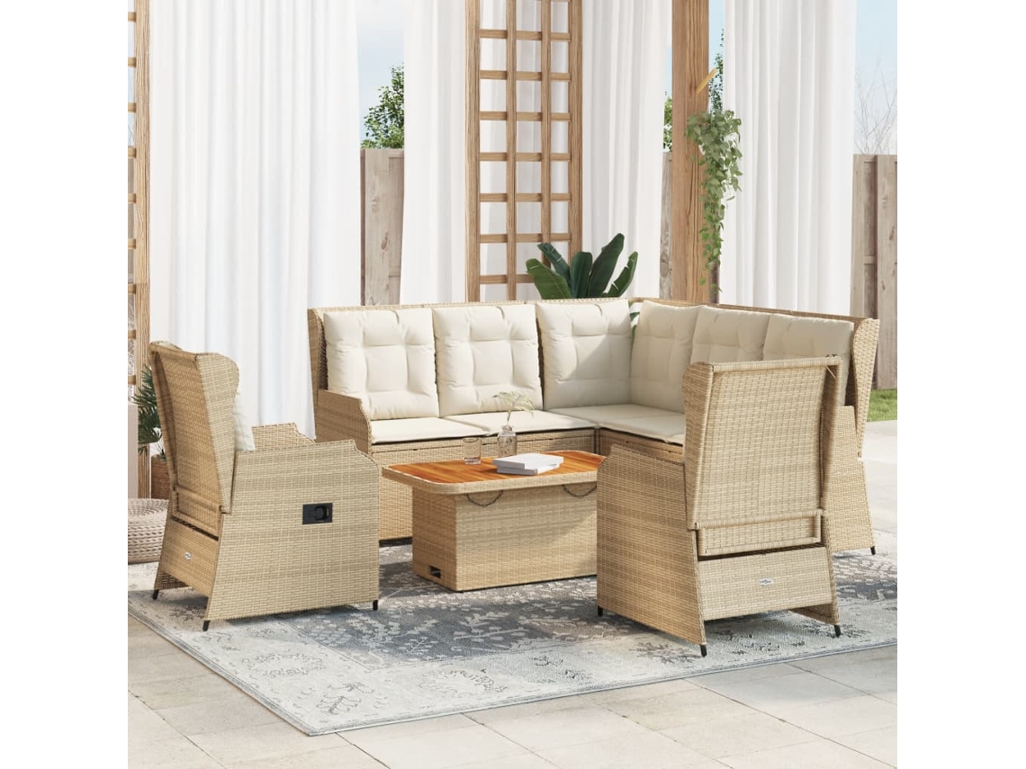 Vidaxl 6 Pcs Conjunto Lounge P/ Jardim Com Almofadões Vime Pe Bege