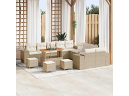 Vidaxl Conjunto De Sofá De Jardim 14 Pcs Bege E Creme Vime Pe