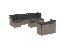 Conjunto de 10 Sofás de Jardim com Almofadões Vime Pe Cinzento MAISON EXCLUSIVE