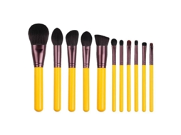 Conjunto de 11 Pincéis de Maquiagem Série Amarela Cabelo Sintético Rosto Olho Ferramenta Iniciante