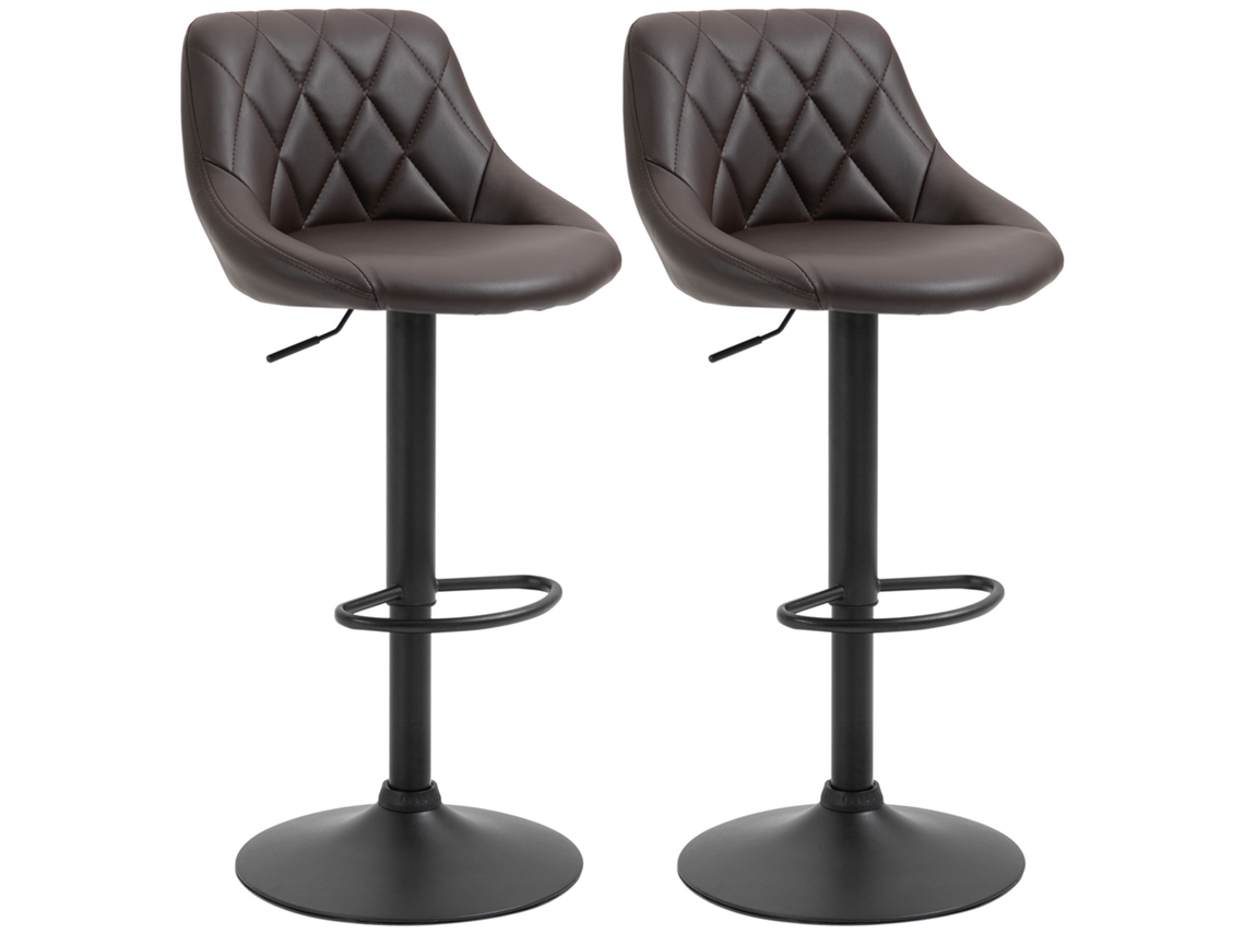 Conjunto de 2 Banquetos de Bar BTFORUS Ajustáveis, com Encosto, Apoio para Pés, em Metal e Couro Sintético