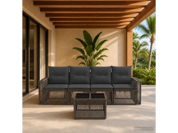 Vidaxl Conjunto De Sofá De Jardim 5 Pcs Cinza E Cinza Escuro Vime Pe