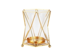 Porta Vela De Metal Geométrico Con Vaso De Vidrio, 19cm, Para Velas De Pilar, Decoración Hogar