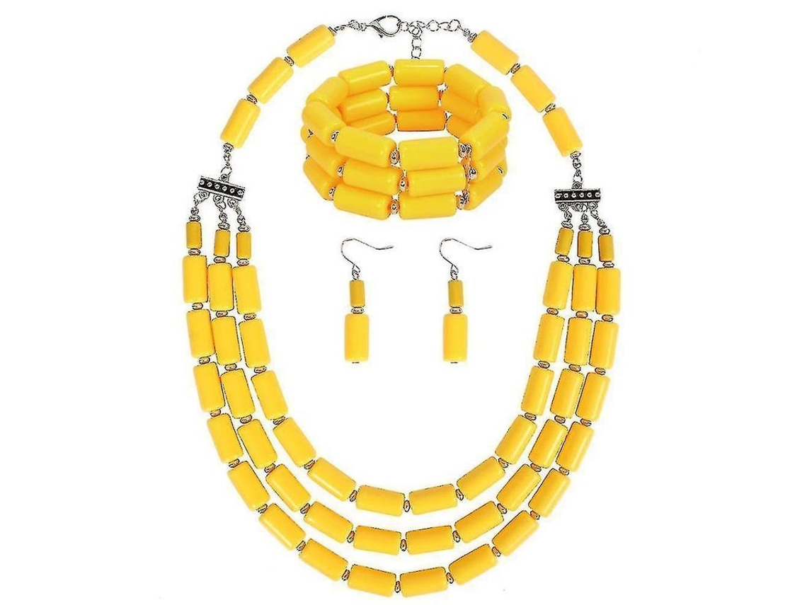 2026-joyas De Acero Inoxidable Para Mujer: Collar, Pendientes Y Pulsera Set Dubai Oro Plated Amarillo