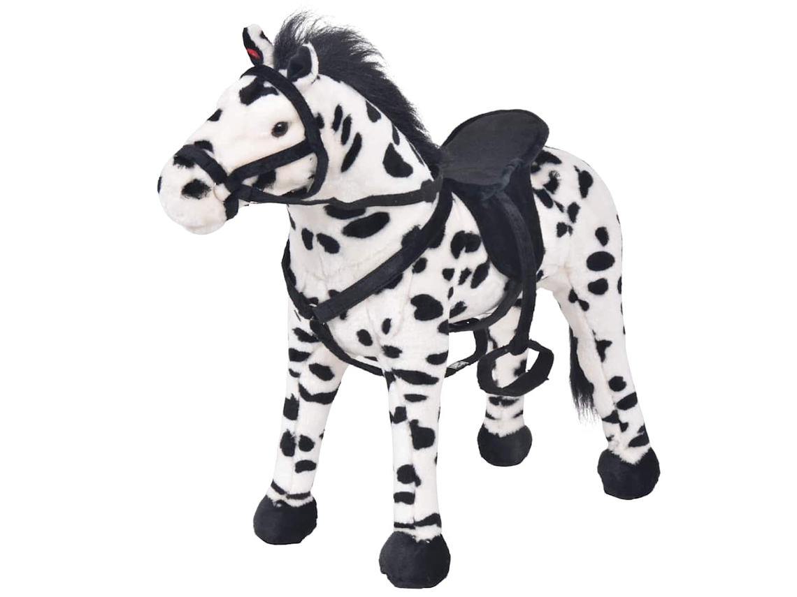 Vidaxl Brinquedo De Montar Cavalo Peluche Preto E Branco Xxl
