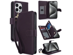 Capa Carteira De Couro Para Iphone 16 Pro Max - Com Rfid - Para Vários Cartões