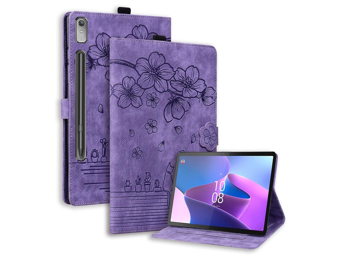 Capa De Couro Com Estampa De Gato Para Lenovo Tab P12 12.7