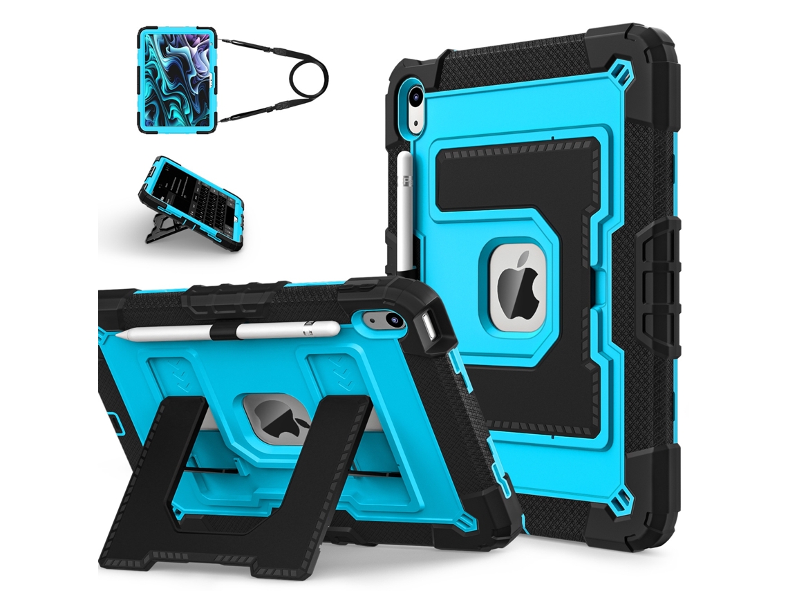 Capa Para Tablet Lurelia, Compatível Com Ipad 10ª/11ª Geração A16, Preto E Azul, Silicone, Função Sono, Proteção Antiquedas