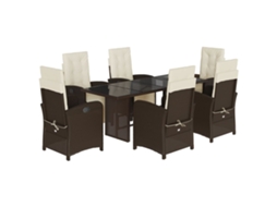 Conjunto de 7 Jantar para Jardim com Almofadões Vime Pe Castanho MAISON EXCLUSIVE