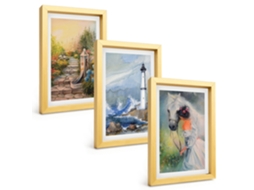 Galeria De Pinturas Muraiscenário De Farol, Menina A Cavalo Moldura Dourada Fotos Para O Escritório Espelharte (3 Peças 20x30 Cm)