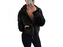 2026 chaqueta de Forro Polar para Mujer Con Capucha Abrigo Fluffy Suave Outerwear Dev XL Negro