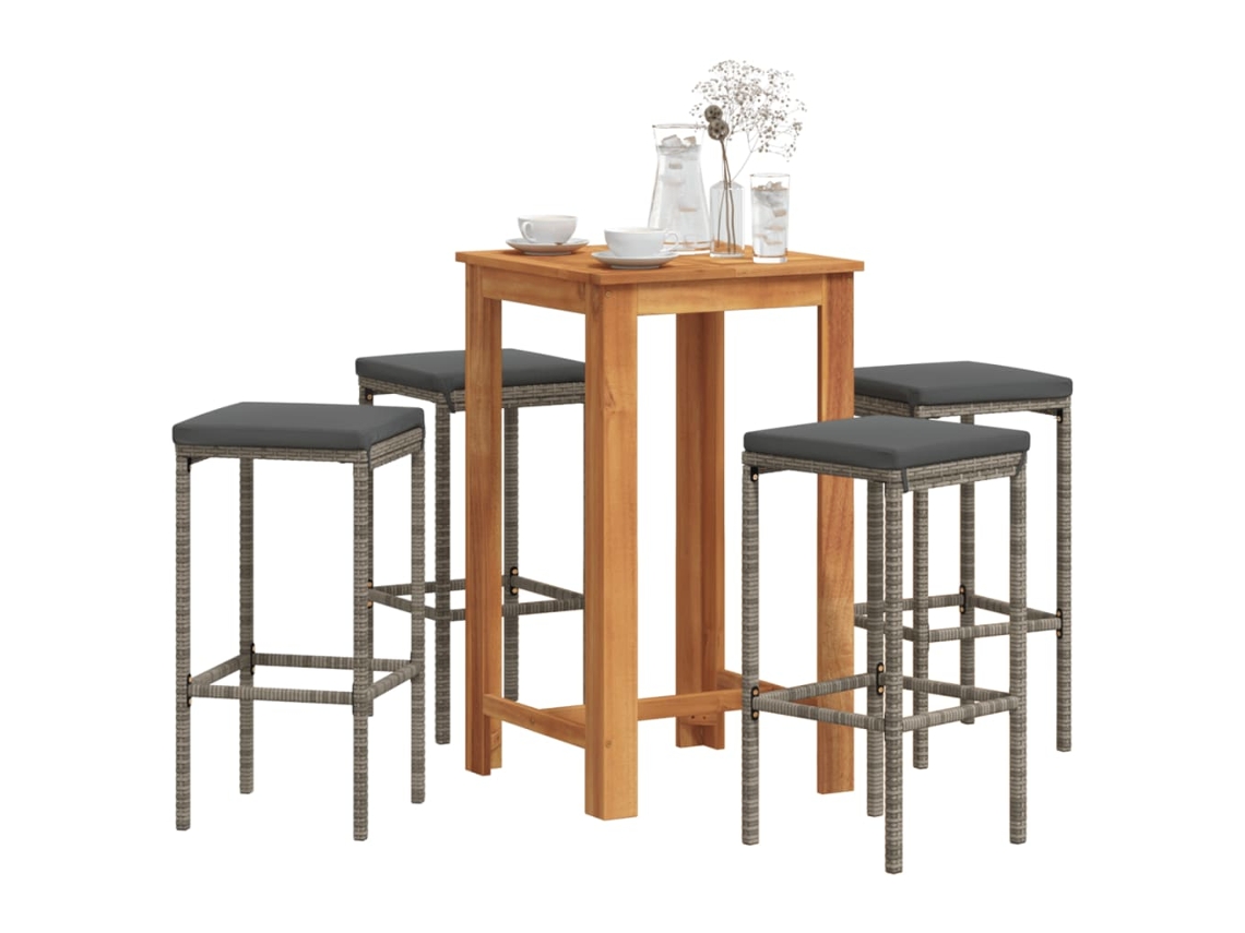 5 Pcs Conjunto De Bar P/ Jardim Acácia Maciça/vime Pe Cinza Dkd Home Decor