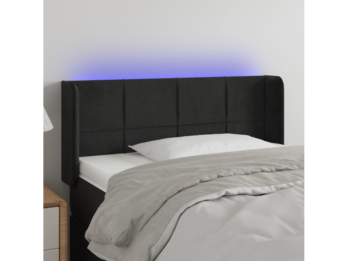 Vidaxl Cabeceira De Cama C/ Luzes Led Veludo 93x16x78/88 Cm Preto