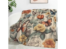 Manta com Estampa de Borboletas e Flores 100x130 Cm Multifuncional Macia Aconchegante em Flanela Ideal para Ca