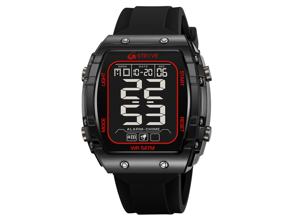 Relógio Esportivo Masculino Elegante , Relógio de Pulso Eletrônico Digital Luminoso À Prova D'água. MDUG (preto e Vermelho)