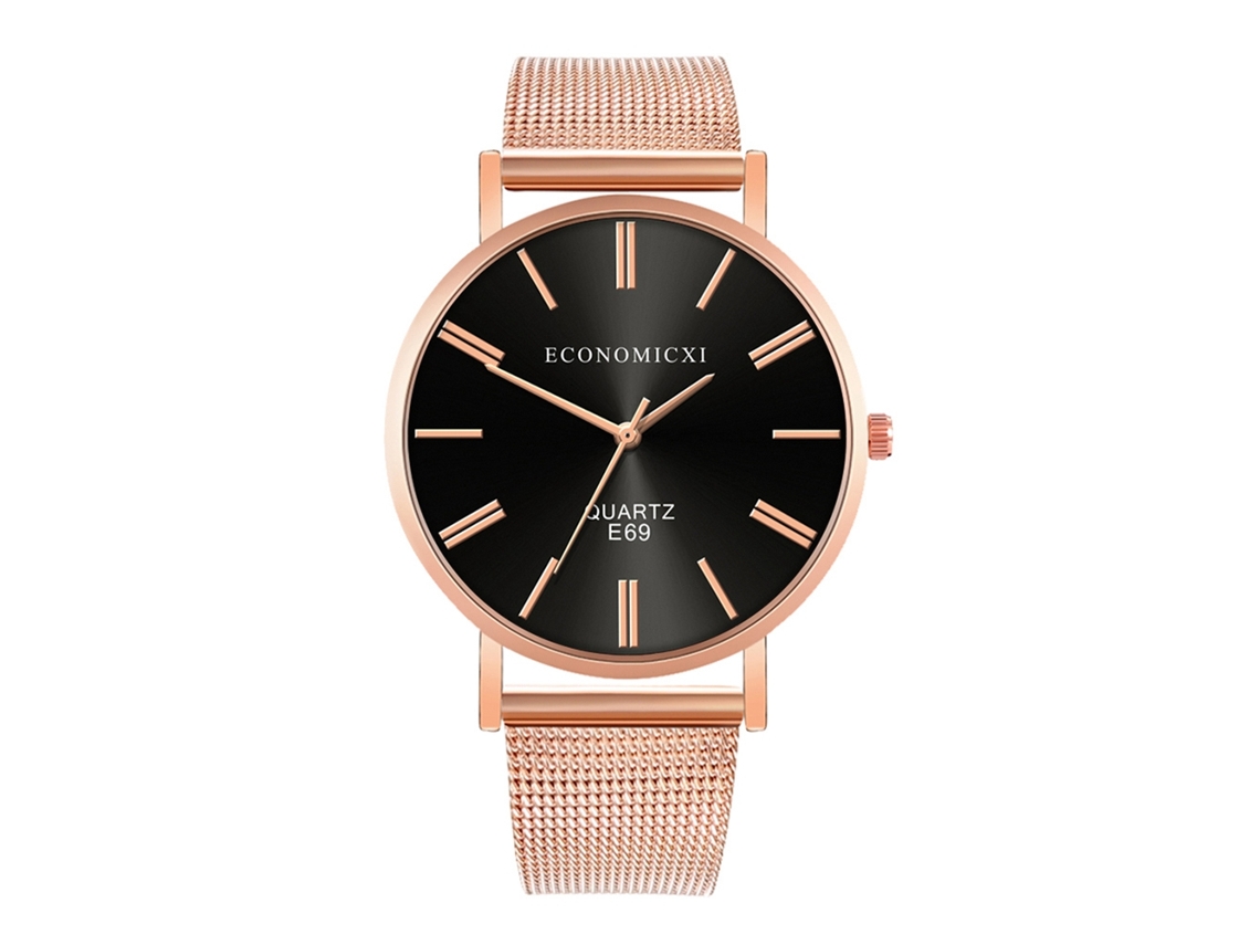 Reloj De Cuarzo Casual Estilo Simple Moda Popular Pulsera (negro+oro Rosa)