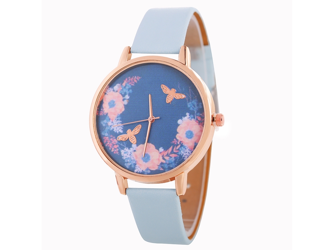 Relógio Feminino de Moda Coreana Zlf0544 c Pulseira de Couro Azul Claro