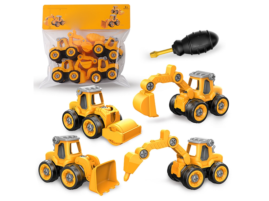 Conjunto De Veículos De Construção Para Crianças Com Quebra-cabeça E Parafuso, Brinquedo Desmontável Simulação Amarelo