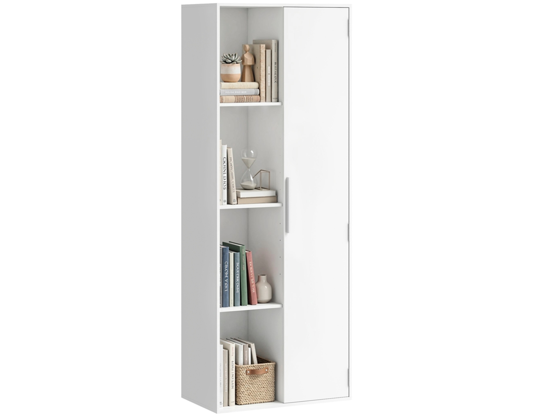 Estante De 4 Níveis Com Prateleiras Ajustáveis, Estante Com Armário E Portas Para Sala De Estar, Escritório, Branca.