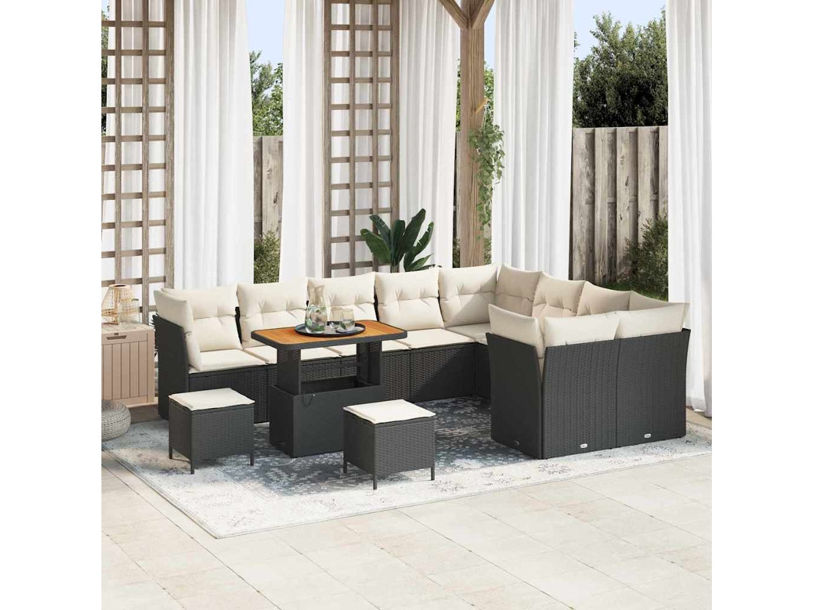 Vidaxl Conjunto De Sofá De Jardim 12 Pcs Preto Vime Pe