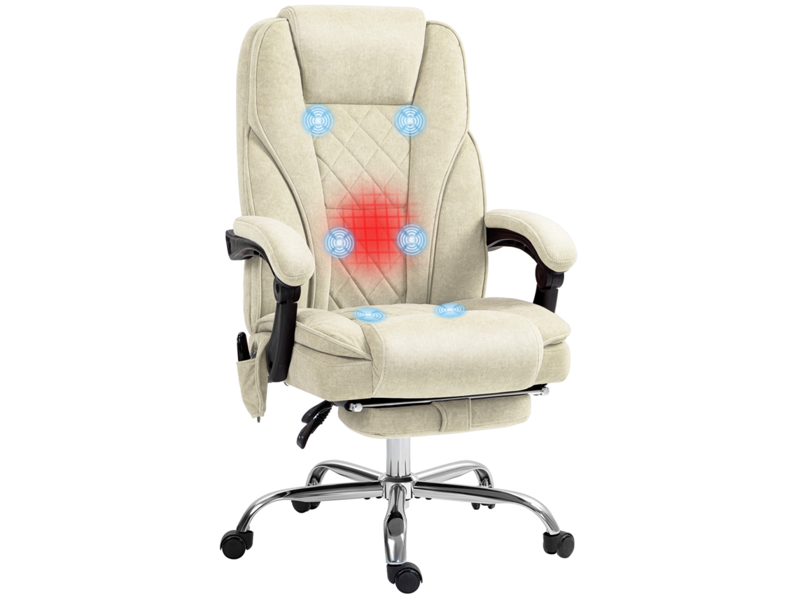 Cadeira De Escritório Bege Com Massagem E Aquecimento, Ajuste De Altura, Encosto Reclinável, Controle Remoto, Apoio Pés Retrátil