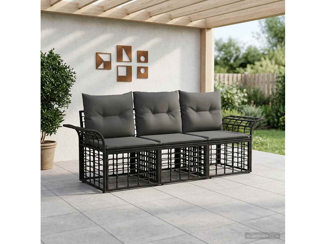 Vidaxl Conjunto De Sofás Para Exterior 3 Unid. Preto E Cinza Escuro
