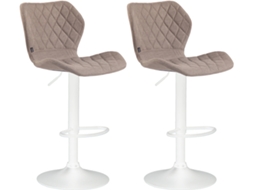 Conjunto de 2 banquetas de bar com costura decorativa em formato de diamante, em tecido bege e metal branco 10_0004123