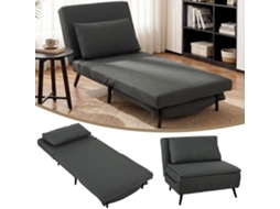 Poltrona-cama 3 Em 1 Dobrável Em Imitação Linho, Encosto Regulável, Molas Em S E Pés Metálicos, Cinza Escuro.