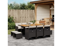 Conjunto 11 Peças Jantar P/ Jardim C/ Almofadões Vime Pe Preto Dkd Home Decor