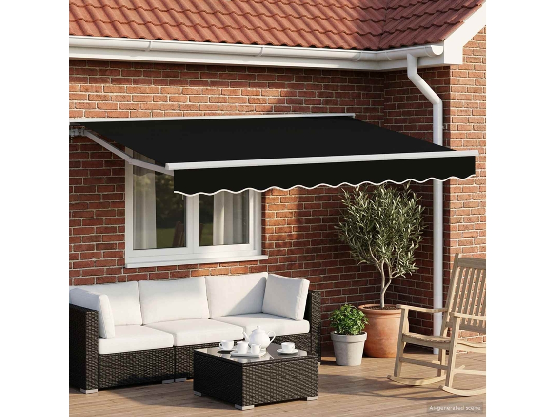 Vidaxl Toldo Retrátil Elétrico Preto E Branco 3 X 2,5 M