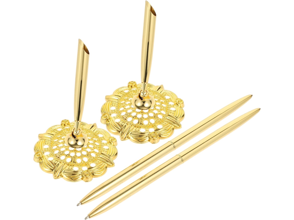 Conjunto de 2 Canetas Esferográficas Decorativas Douradas, Acessório Profissional para Bancos, Caneta Escritór