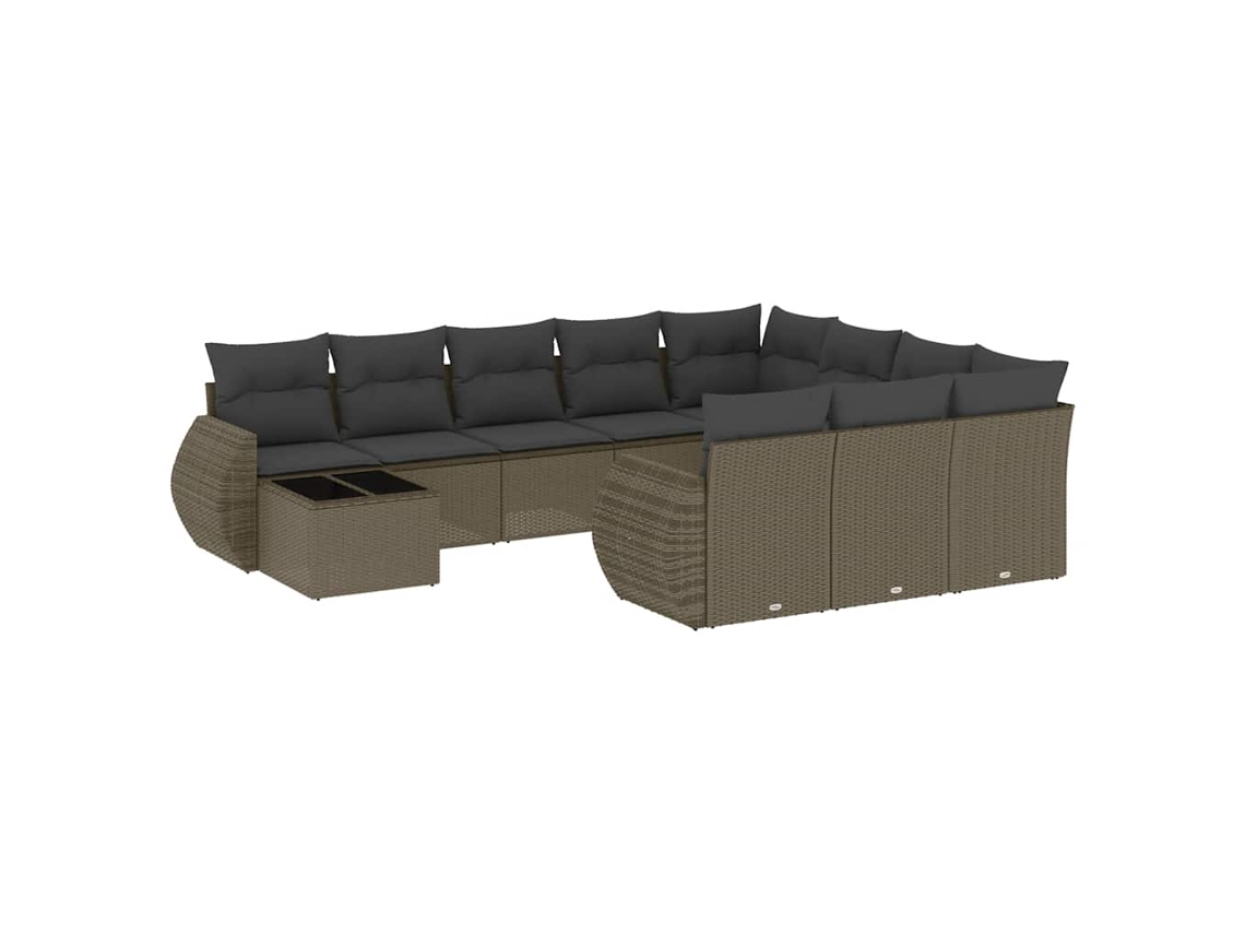 Maison Exclusive - 11 Pcs Conjunto Sofás De Jardim C/ Almofadões Vime Pe Cinzento