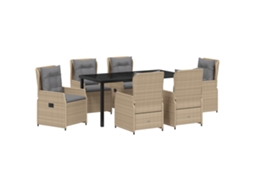 Conjunto 7 De Jantar De Jardim Vidaxl Bege Rattan Poliéster