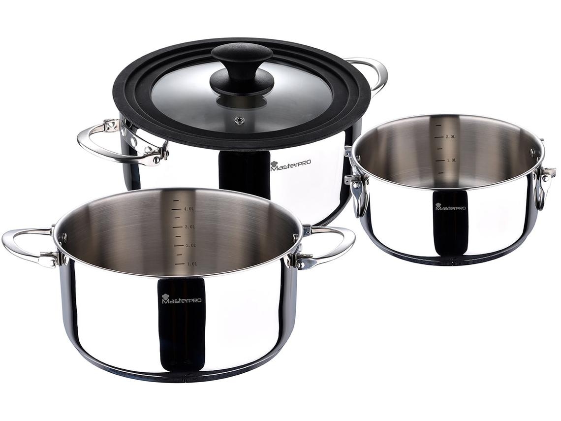 Bateria de Cozinha Masterpro Foodies Aço Inoxidável 4 Pcs