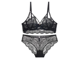 Sutiã de Renda Sensual com Preenchimento Leve e Calcinha de Renda, Tecido Respirável e Confortável Preto