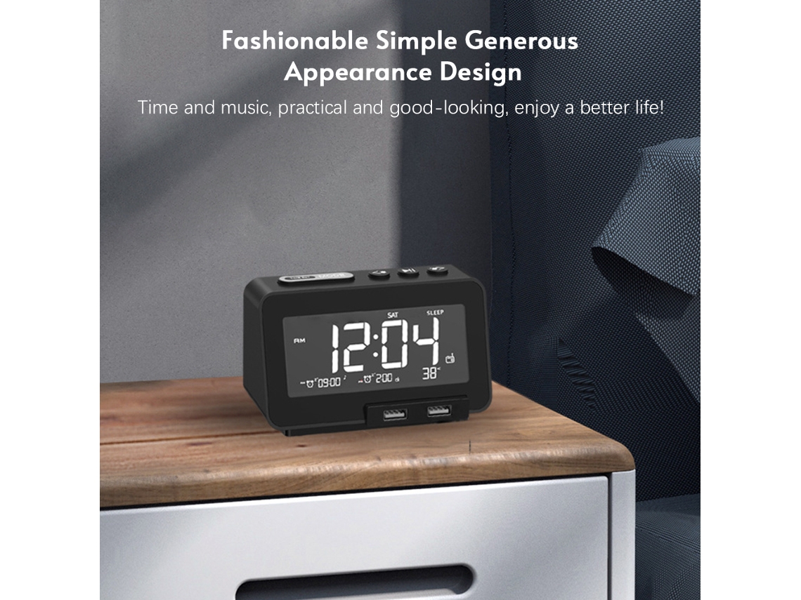 Reloj Despertador Radio Multifuncional Altavoz Bt Con Pantalla Lcd Luz Fondo Temp 2 Alarmas Reposo Para Dormitorio Adultos Niños