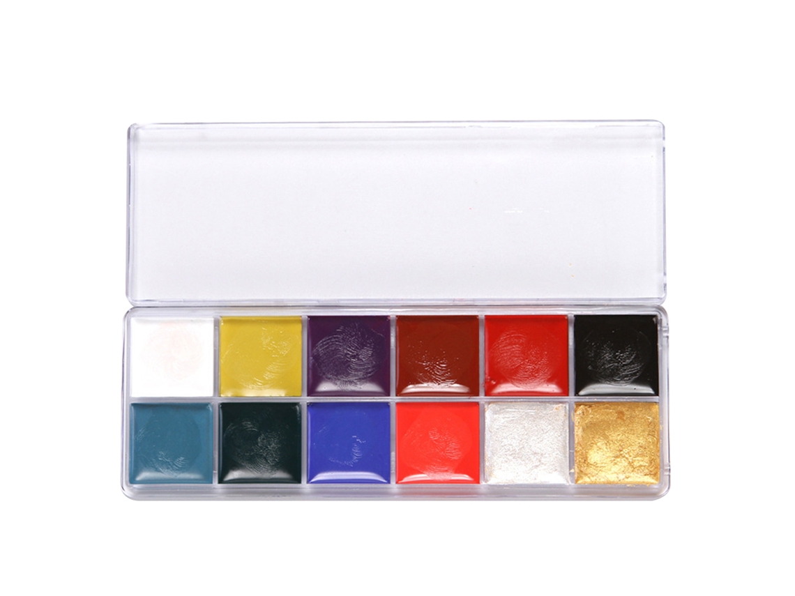 Paleta de tinta profissional não irritante para corpo e rosto com 12 cores, ideal para o Halloween e festivais de dança.