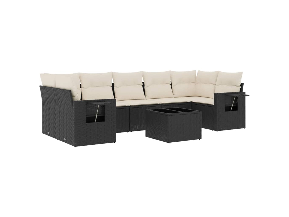 Conjunto de 8 Sofás de Jardim com Almofadões Vime Pe Preto MAISON EXCLUSIVE (8 pcs)