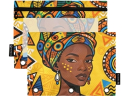 Lindas Pastas Tribais Africanas Femininas Com Janela Transparente E Fecho De Zíper, Bolsa Grande E Resistente Com 3 Argolas