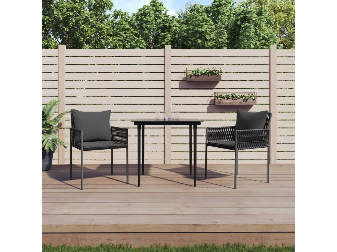Vidaxl 3 Pcs Conjunto De Jantar P/ Jardim C/ Almofadões Vime Pe E Aço