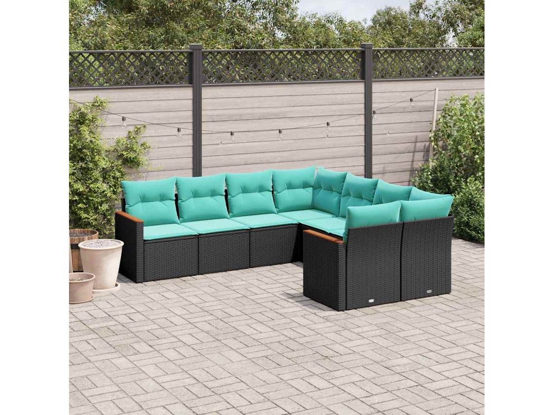 Vidaxl Conjunto De Sofá De Jardim Com 8 Peças E Almofadas Em Rattan Sintético Preto