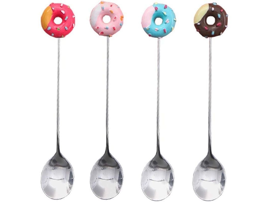 2026 4 Colheres de Aço Inoxidável com Design de Rosquinha para Café, Chá, Sorvete, Sobremesa e Açúcar